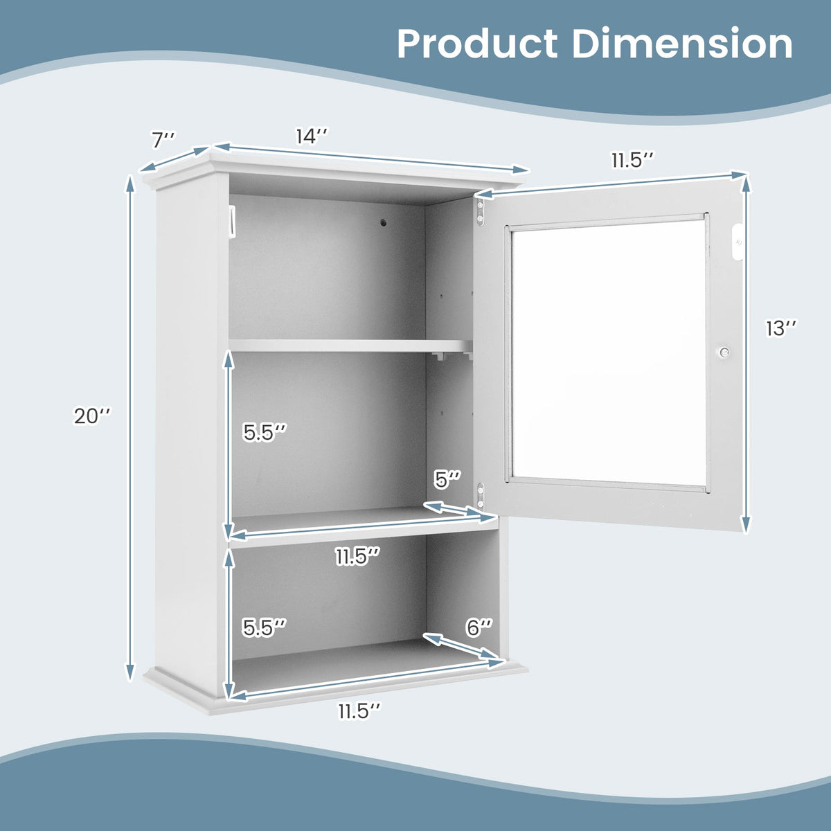 Bathroom Wall Mounted Adjustable Hanging Storage Medicine Cabinet