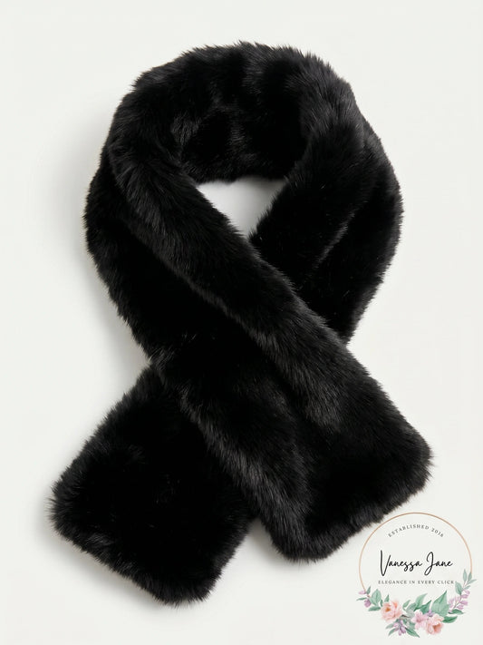 Jones New York Black Luxurious Plush Faux Fur Scarf