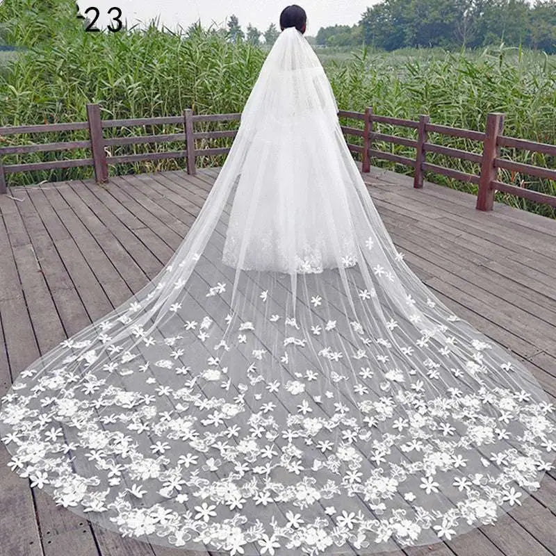 Long Lace Wedding Veil, Wide Style