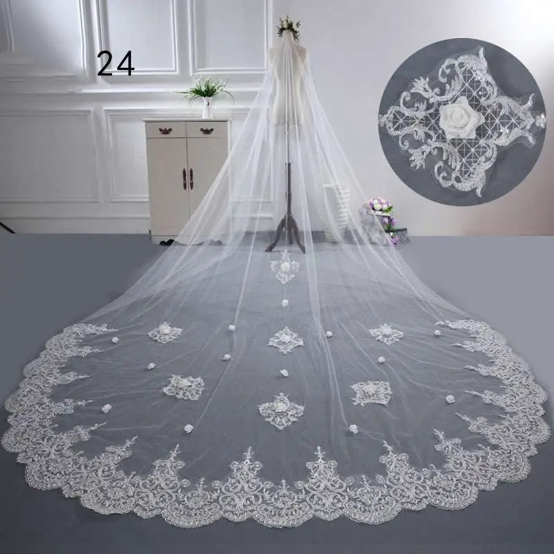 Long Lace Wedding Veil, Wide Style