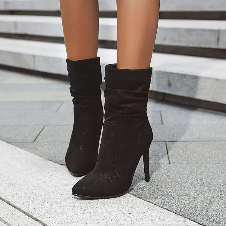 Elastic Ankle Booties with Pointed Toe Heels