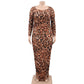 Elegant Plus Size Leopard Bodycon Maxi Dress for Fall