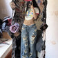 Plus Size American High Street Wide Leg Ripped Denim Women's Summer Retro High Waist Straight-leg Loose Mop Pants Pants