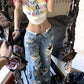 Plus Size American High Street Wide Leg Ripped Denim Women's Summer Retro High Waist Straight-leg Loose Mop Pants Pants
