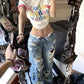 Plus Size American High Street Wide Leg Ripped Denim Women's Summer Retro High Waist Straight-leg Loose Mop Pants Pants