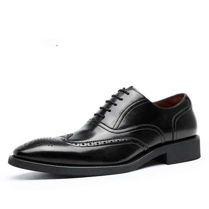 Men Black Leather Shoes Rubber Sole Brogues