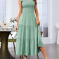 Mint Green Pleated Layered Hem Split Dress