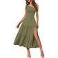 Mint Green Pleated Layered Hem Split Dress