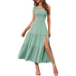 Mint Green Pleated Layered Hem Split Dress