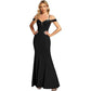 Navy Beaded Sling Evening Long Dress