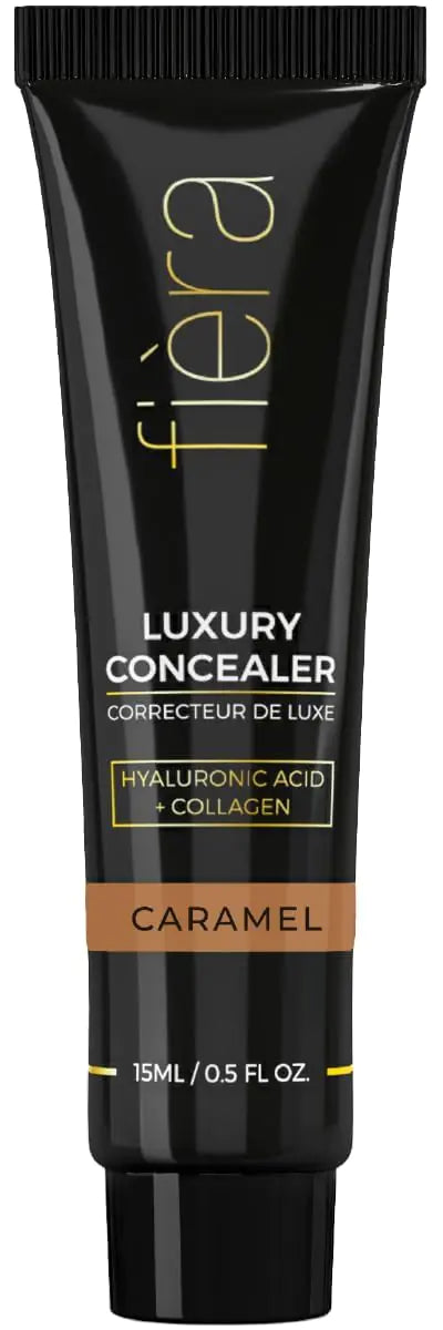 Fièra Luxury Concealer with Anti-Aging - All Day Coverage for Dark Circles, Fine Lines, Wrinkles & Spots - Caramel, 0.5 Ounce 0.5 Fl Oz (Pack of 1) 4W Caramel