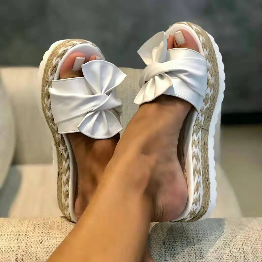 Ladies Bow Sandals with Platform Wedge Heel