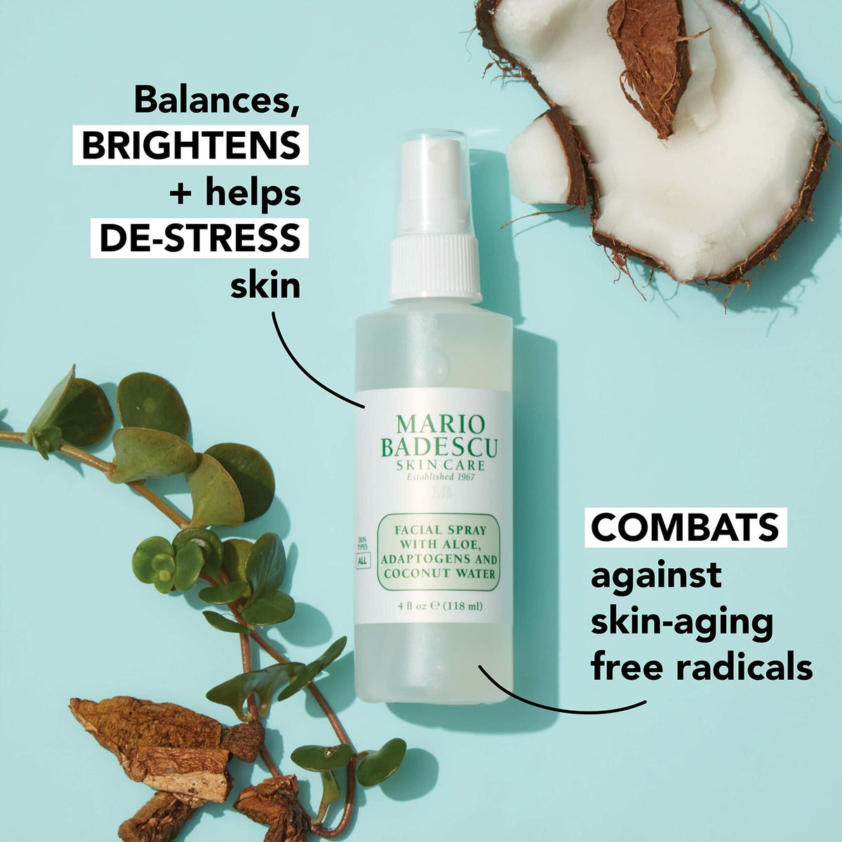 Mario Badescu Facial Spray Aloe Coconut Water Setting Refreshing 4oz New