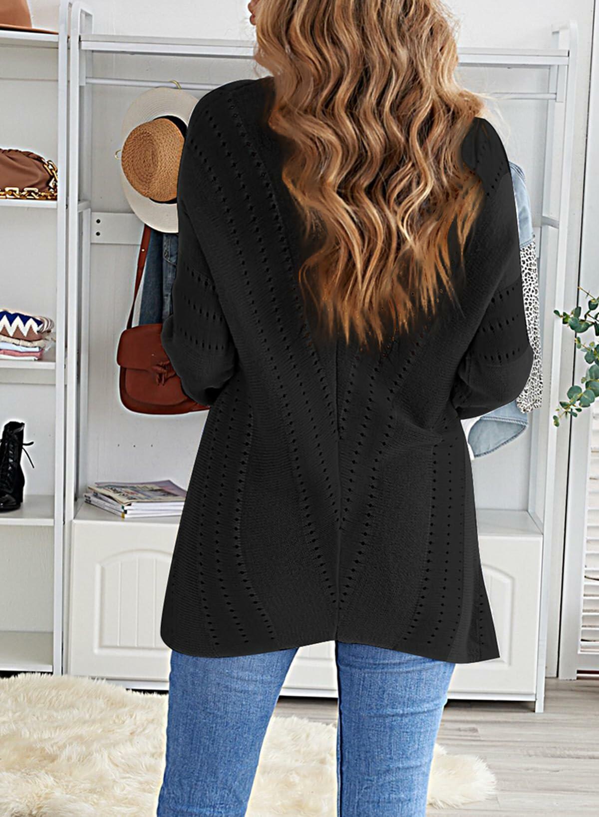 EVALESS Women's Medium Black V Neck Striped Sweater Pullover Knit Top