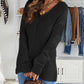 EVALESS Women's Medium Black V Neck Striped Sweater Pullover Knit Top