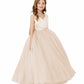 JISISANG Toddler Satin Tulle Dress Champagne Bow-Knot Flower Girl - Size 2