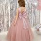 JISISANG Toddler Satin Tulle Dress Champagne Bow-Knot Flower Girl - Size 2