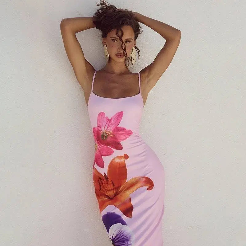 Pink Floral Strap Dress