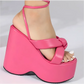 Pink Platform Wedge High Heel Ankle Tie Sandals