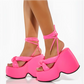 Pink Platform Wedge High Heel Ankle Tie Sandals