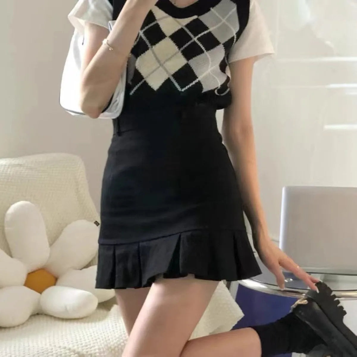 Preppy Style Solid A-line Skirt