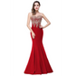 Red Mermaid Bride Toast Gown with Gold Beading