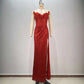 Red Paillette Tube High Slit Sequin Gown