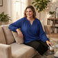 Ny Collection Blouse Navy Plus Split Neck Bishop Sleeve, Size 2X