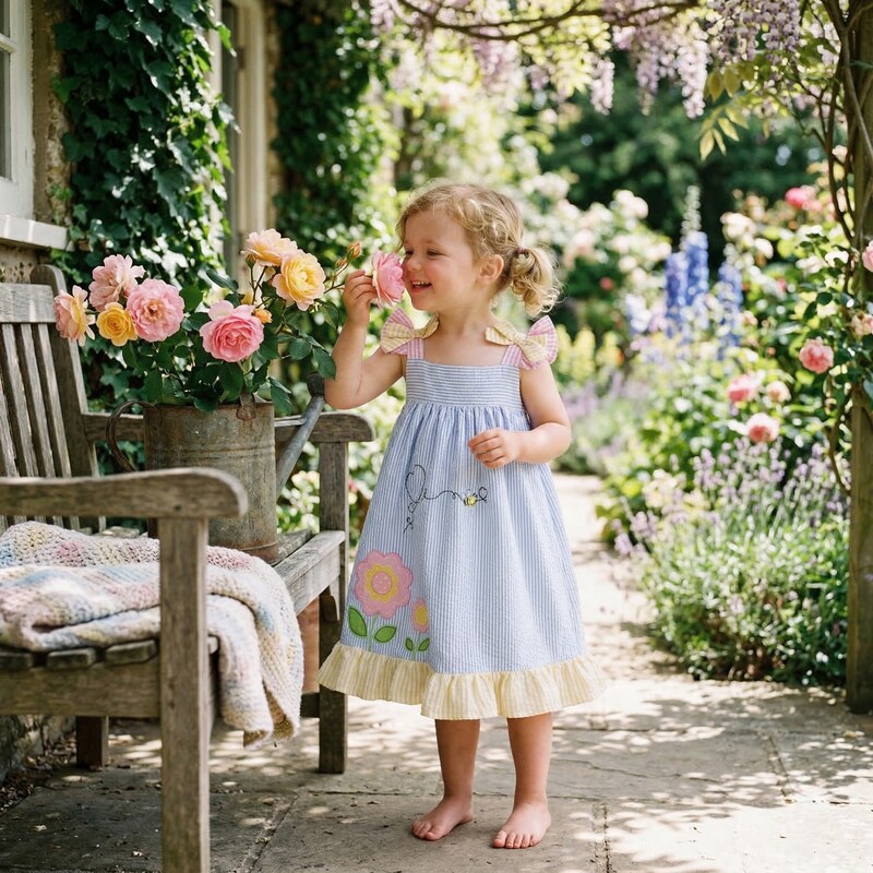 Blueberi Boulevard Baby Girls Gingham Bumblebee Sundress, 6-9 Months