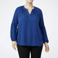 Ny Collection Blouse Navy Plus Split Neck Bishop Sleeve, Size 2X