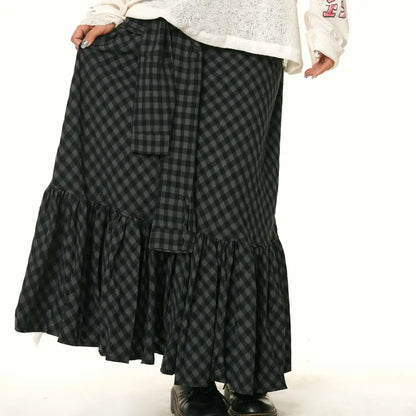Retro Ruffled Plaid Fishtail Skirt