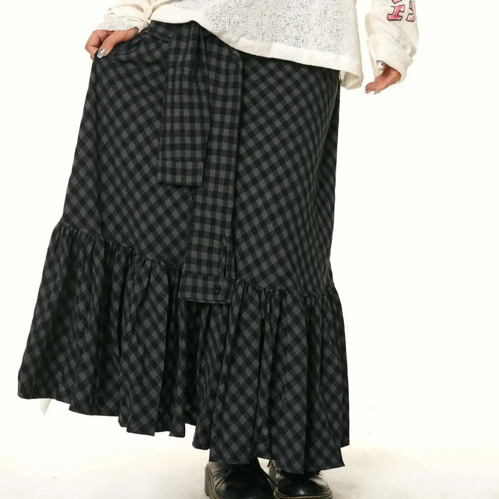 Retro Ruffled Plaid Fishtail Skirt