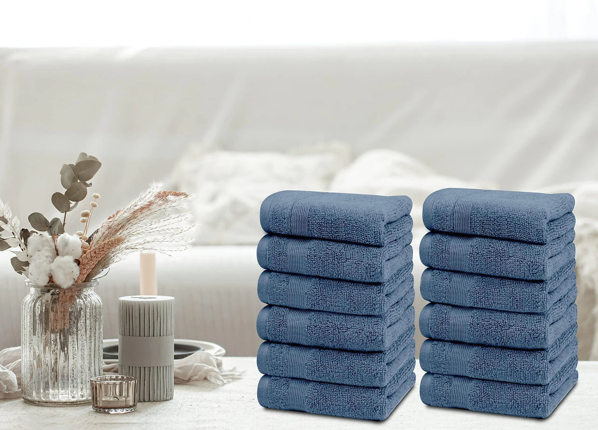 Resort Collection Soft Washcloth Face Body Towel Set 12 Pack Blue 12x12 Luxury