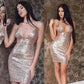 Rose Gold V Neck Strap Sequin Dress