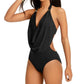 Bar III Solid Cowl-Neck Monokini One-Piece Swimsuit, Size Large