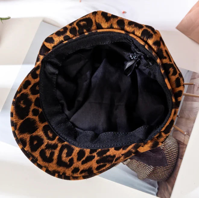 Personalized Leopard Print Octagonal Hat for Women