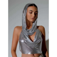 Silver Slit Metal Sequins Two-piece Set with Hood