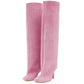 Simple Stitching Square Head Black Knee High Boots