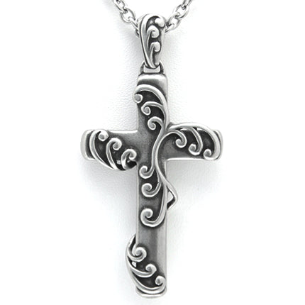 Sterling Silver Cross With Vine Pendant Necklace For Women