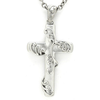 Sterling Silver Cross With Vine Pendant Necklace For Women