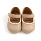 Tan Leather Baby Princess Shoes with Scalloped Trim