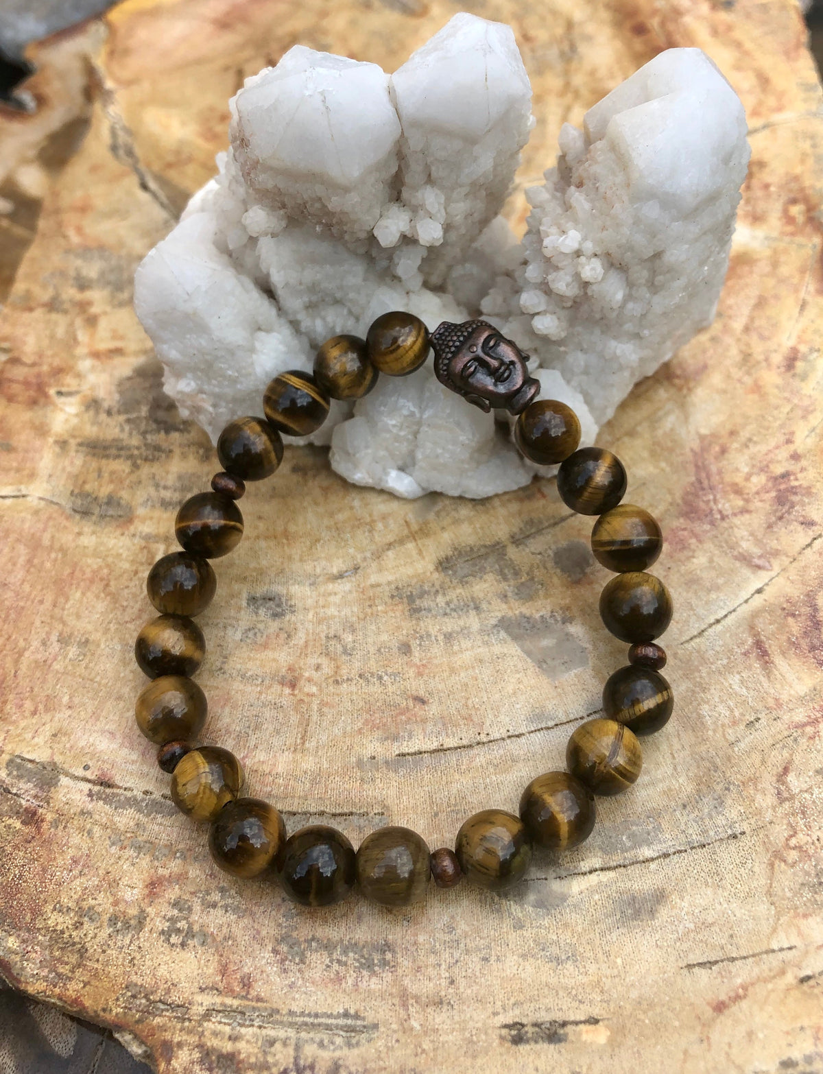 Tiger Eye Buddha Gemstone Stretch Bracelet For Men Beads