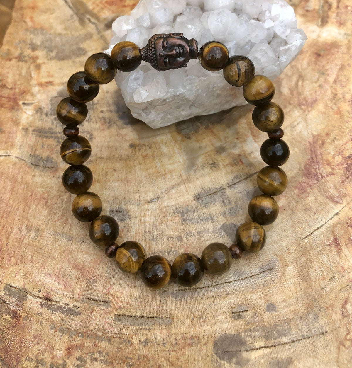 Tiger Eye Buddha Gemstone Stretch Bracelet For Men Beads