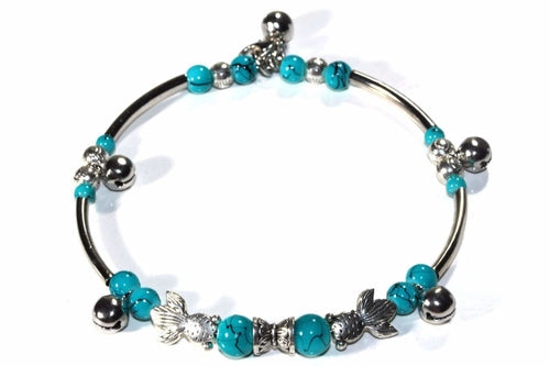 Turquoise Fish Charm Beaded Bracelet Adjustable Boho