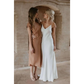 White Satin Evening Gown with Train
