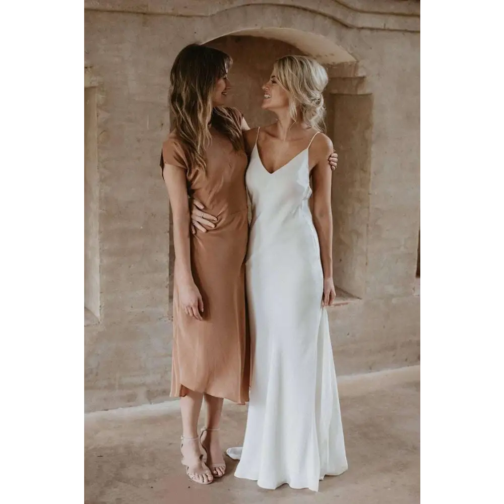 White Satin Evening Gown with Train