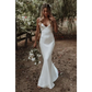 White Satin Evening Gown with Train