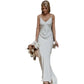 White Satin Evening Gown with Train