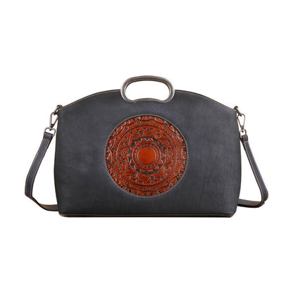 Rustic Mandala Leather Tote Bag